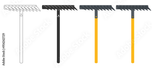 Rake icon set. Gardening tool
