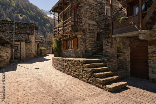 View of a small alpine village in Switzerland photo