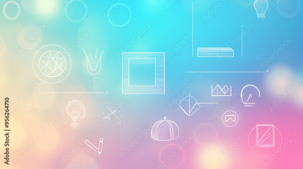 Abstract Gradient Background with Geometric and Creative Icons for Design with Copy Space Abstract Gradient Background with Geometric and Creative Icons for Design with Copy Space