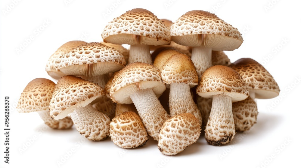 Fresh brown beech mushrooms, arranged in a cluster, isolated on white for a clean, simple look. Fresh brown beech mushrooms, arranged in a cluster, isolated on white for a clean, simple look.
