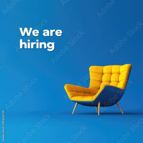 minimalistic creative job poster with a yellow armchair and the text 
