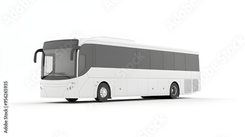 White luxury bus isolated on white background, detailed photo, png.