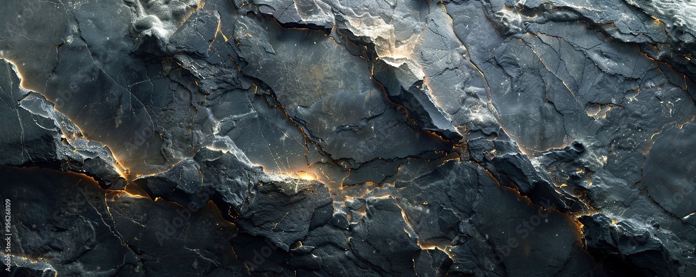 Black Rock Formation with Glowing Cracks Black Rock Formation with Glowing Cracks