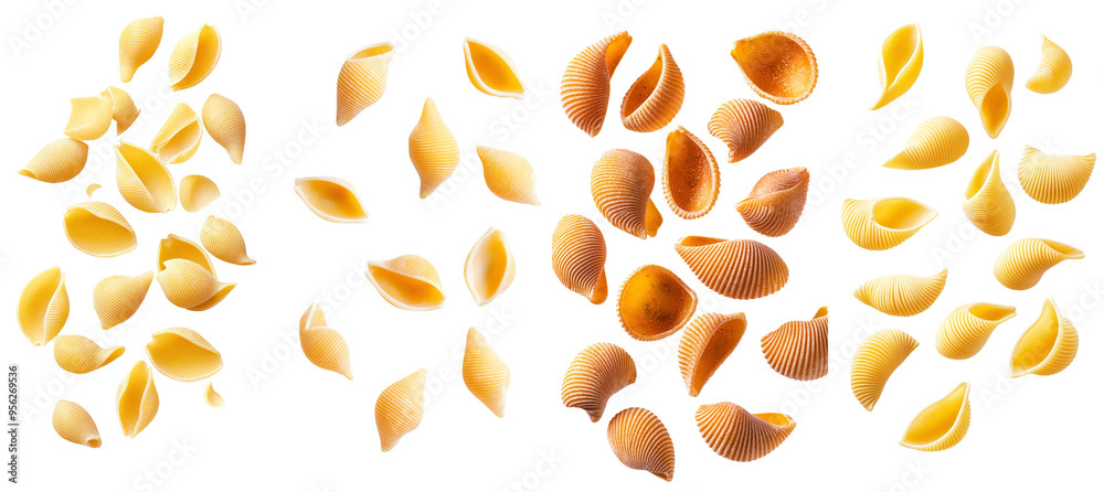 Uncooked Italian Pasta falling from the sky, on a white background, with a full depth of field Uncooked Italian Pasta falling from the sky, on a white background, with a full depth of field
