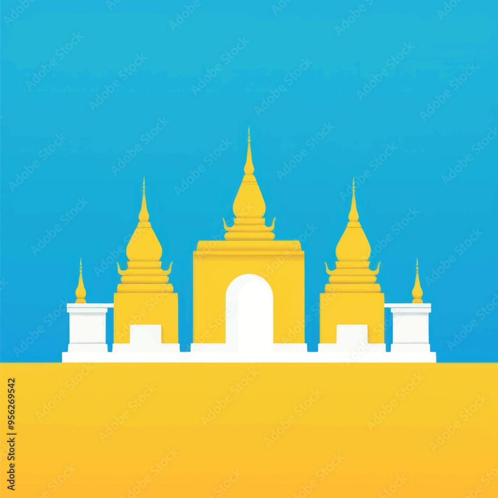 Naklejka premium Iconic golden temple silhouette illustration