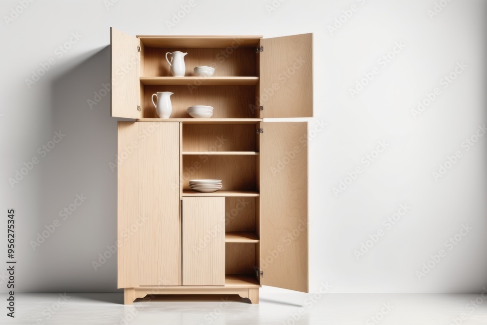 Fototapeta premium A wooden wardrobe with drawers and shelves