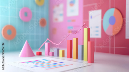 Obraz w ramie Data analysis process, abstract charts and graphs, 3D illustration