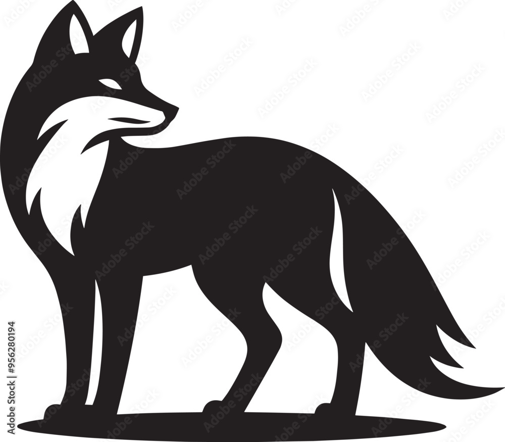 Obraz premium Fox animal Silhouette isolated on white background Minimalist fox vector illustration