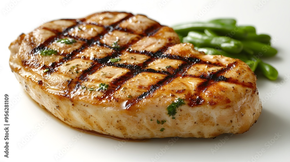 Grilled Chicken Steak with Grill Marks: A perfectly grilled chicken steak with visible grill marks, juicy and tender, isolated on a white background. Grilled Chicken Steak with Grill Marks: A perfectly grilled chicken steak with visible grill marks, juicy and tender, isolated on a white background.