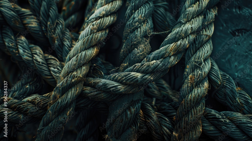 Fototapeta premium Fragment of an old ship s rope cable Close up Texture