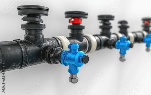 3D rendering of insulation for pipes in a water supply system on a white background