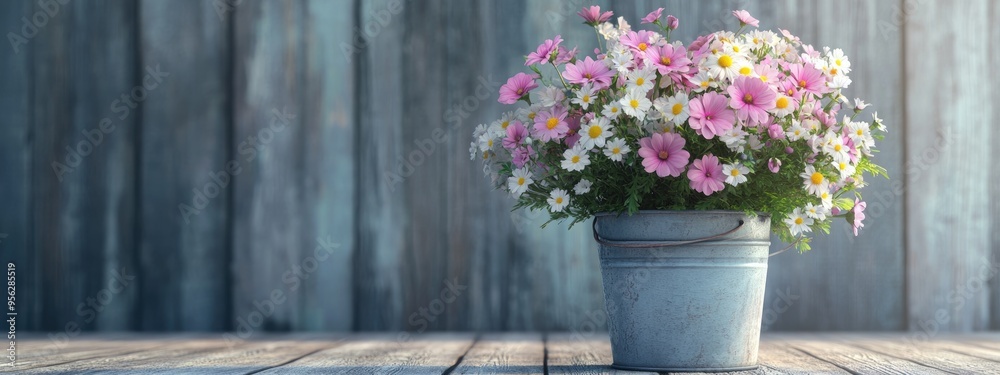 Fototapeta premium 3D rendering of a bouquet of flowers in a bucket