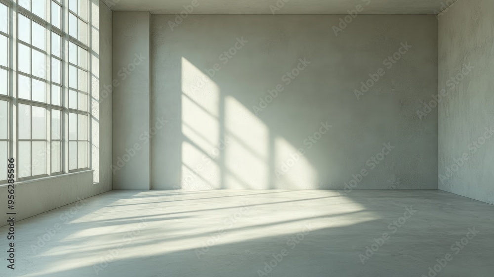 3D rendering of a minimalist empty room with shadow effects