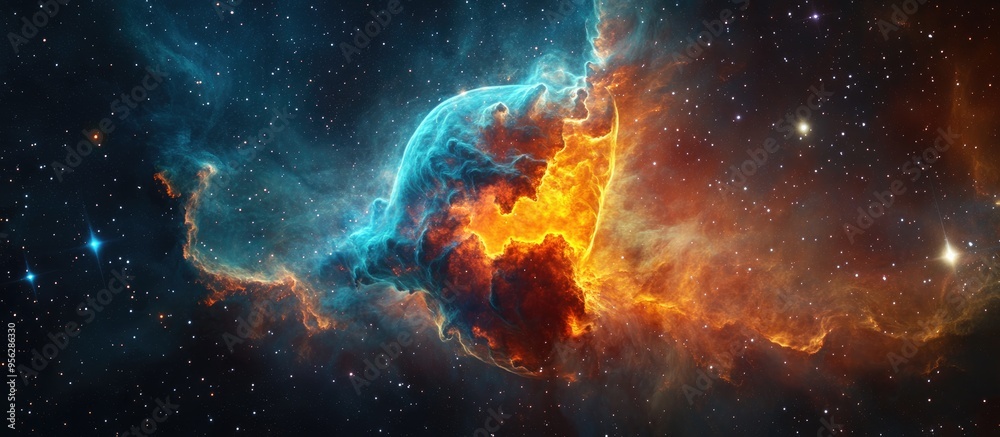 Obraz premium 3D cartoon depiction of an emission nebula resembling a helmet showcasing vibrant colors and details Processing done personally using raw images from a telescope