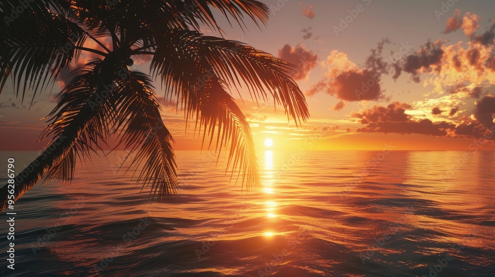 coconut tree silhouette with sunrise sea coconut tree silhouette with sunrise sea