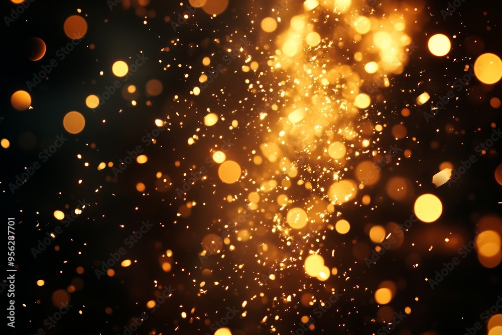 Fototapeta premium Golden sparkles illuminating the dark background during a festive celebration at night