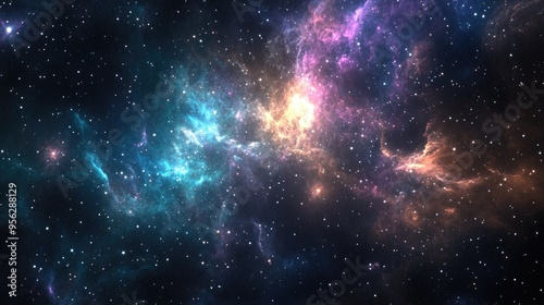 Concept of space light and interstellar stars and nebulae in 3d cartoon rendering