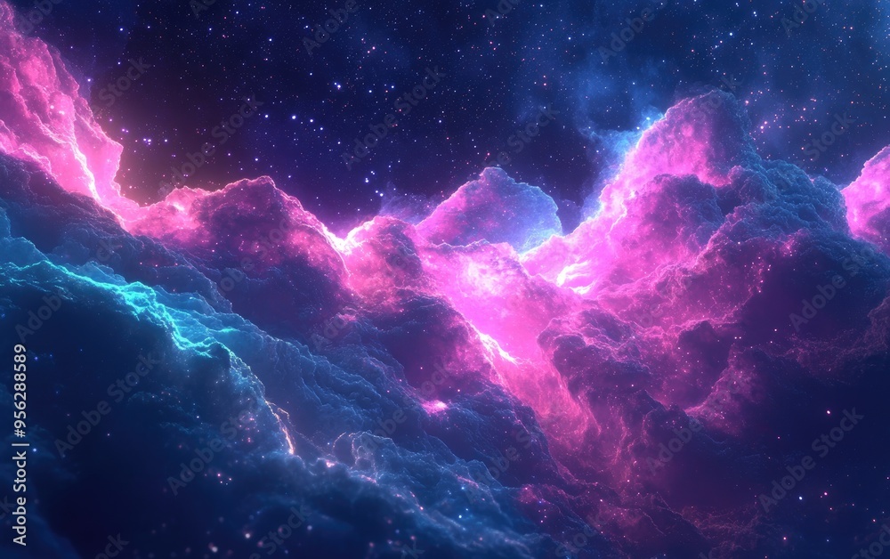 3D illustration of a nebula formation where portions of the interstellar medium experience gravitational collapse in a cartoon style 3D illustration of a nebula formation where portions of the interstellar medium experience gravitational collapse in a cartoon style