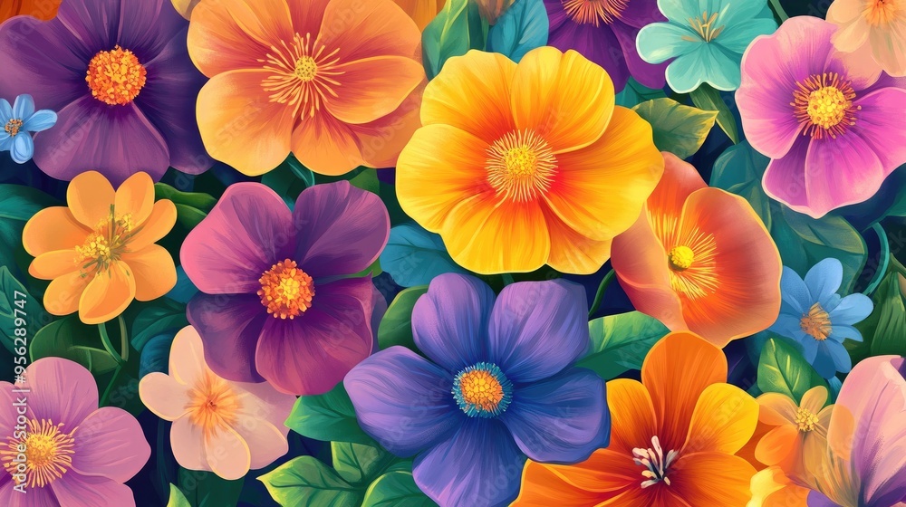 Spring lea featuring vibrant blooming flowers in a banner design Spring lea featuring vibrant blooming flowers in a banner design
