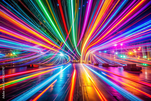 Vibrant Neon Light Trails in Motion