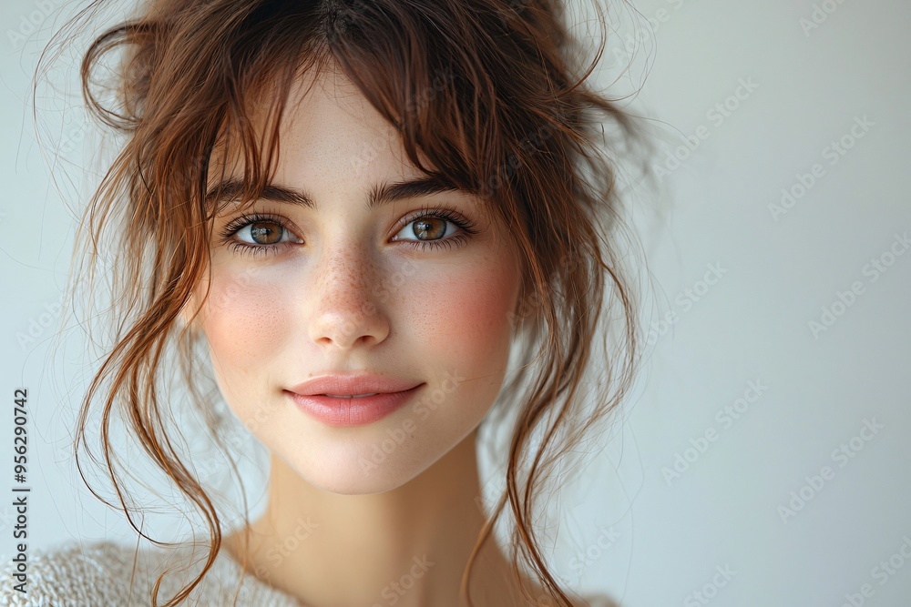 Portrait of a young happy woman promoting skincare beauty and dental products, ideal for business related to cosmetics and personal care, with copy space. Portrait of a young happy woman promoting skincare beauty and dental products, ideal for business related to cosmetics and personal care, with copy space.