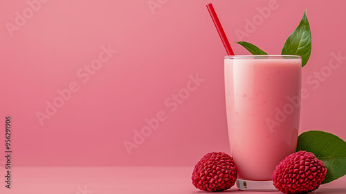 Refreshing Lychee Smoothie on Pink Background