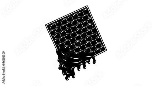 Honeycombs with honey, black isolated silhouette