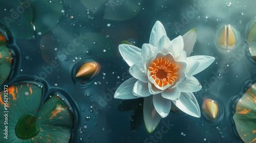 Nymphaea candida flower or white lotus flowers blooming in a lake White lotus flower with yellow pollen seen from above Dwarf White Water Lily Small White Water Lily Miniature Water Lily photo