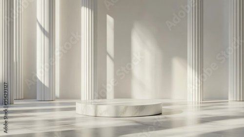 Minimalist abstract backdrop featuring a pedestal in 3D rendering