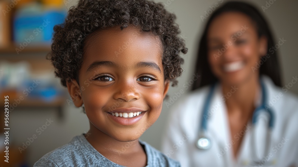 Happy Child at Pediatrician Check-Up with Engaged Parents - Family Medical Appointment Scene Happy Child at Pediatrician Check-Up with Engaged Parents - Family Medical Appointment Scene