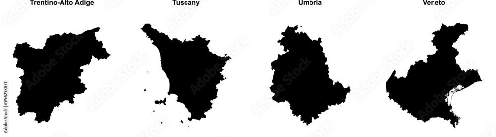 Trentino-Alto Adige, Tuscany, Umbria, Veneto outline maps Trentino-Alto Adige, Tuscany, Umbria, Veneto outline maps