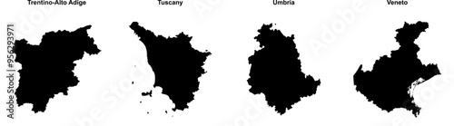 Trentino-Alto Adige, Tuscany, Umbria, Veneto outline maps