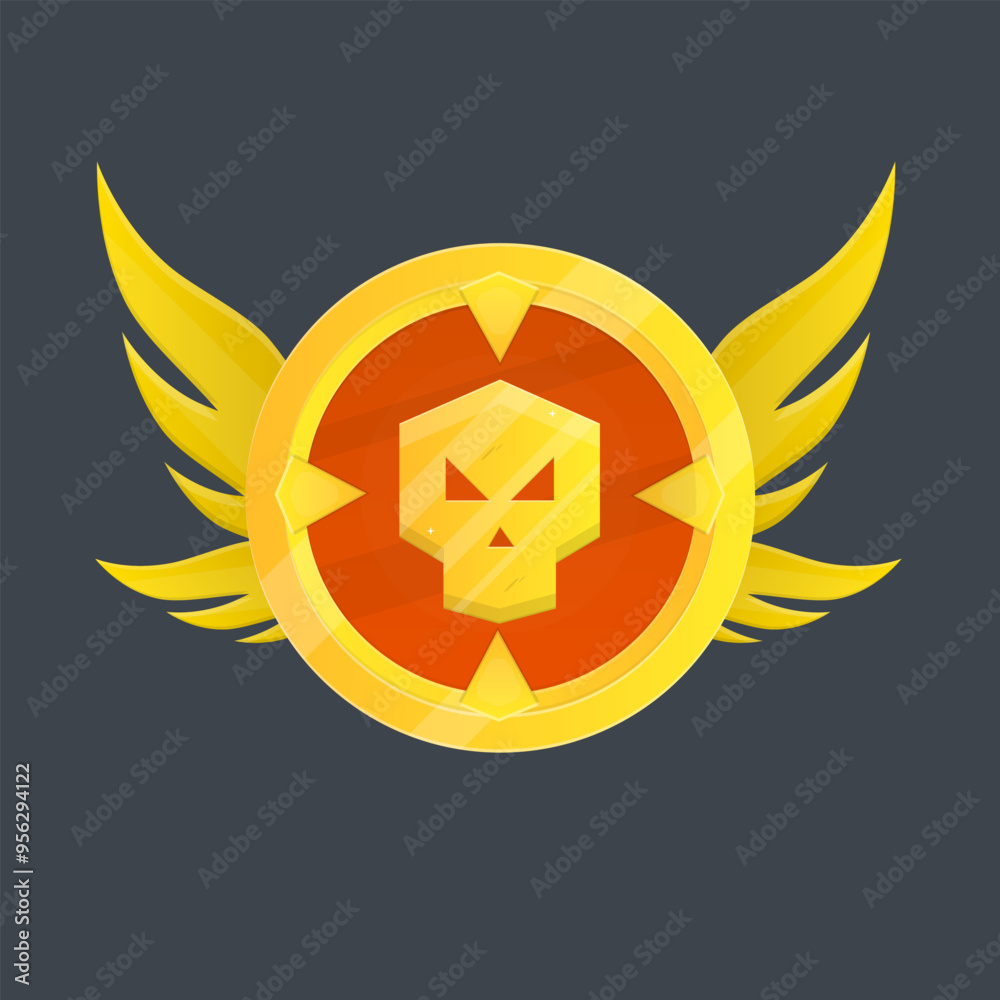 Coin Medal Achievement Icon Badge Golden Game UI Logo Element Wings Skull Metal Isolated Vector Design Coin Medal Achievement Icon Badge Golden Game UI Logo Element Wings Skull Metal Isolated Vector Design