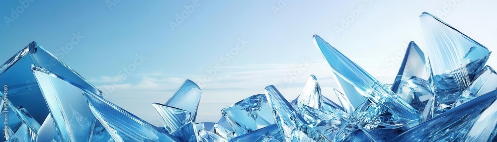 Obraz premium A stunning close-up of crystal-clear ice shards glistening under bright blue skies, evoking a sense of winter's beauty and serenity.
