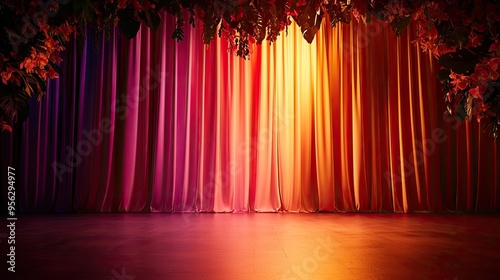 Vibrant stage curtains in multiple colors, creating a dramatic backdrop for performances and events.