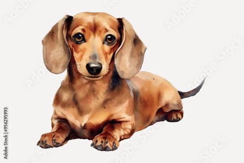 Adorable watercolor dachshund painting