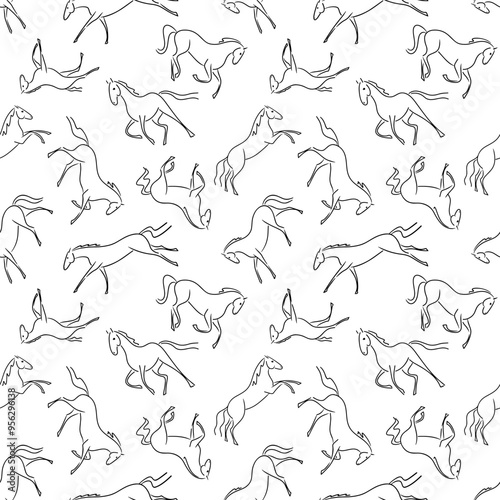 Galloping free horses, seamless vector pattern