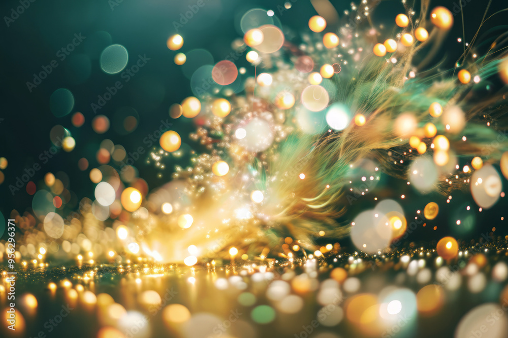 Golden Light and Sparkling Particles Floating in a Dark Background Golden Light and Sparkling Particles Floating in a Dark Background