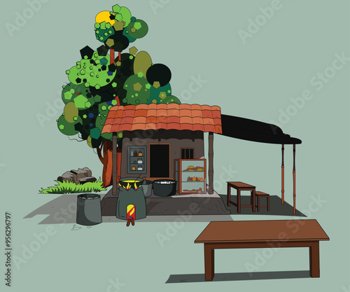 indian food shop1.eps, vector art, vectorized, vector artwork, cartoon for animation, cartoon house, indian cartoon, cartoon figure, cartoon object for animation, for animation, step by step,  photo