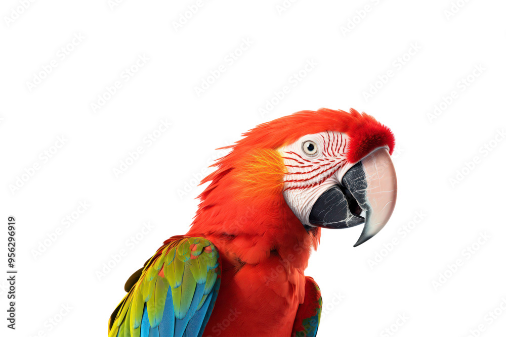 A closeup of a scarlet macaw bird. Bright and colorful birds are suitable for nature, wildlife, tropical, and exotic themes A closeup of a scarlet macaw bird. Bright and colorful birds are suitable for nature, wildlife, tropical, and exotic themes