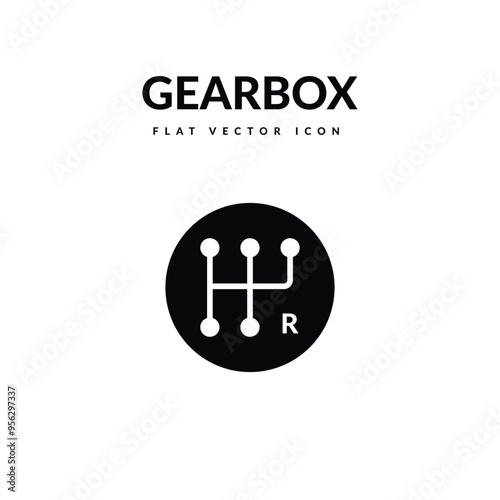 Gearbox black and white flat vector icon design. Gearbox symbol and glyph design