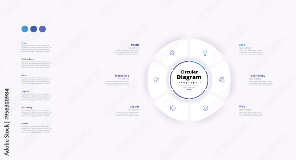 Modern minimalist elegant clean circular 6 steps editable diagram white infographic design template vector Modern minimalist elegant clean circular 6 steps editable diagram white infographic design template vector