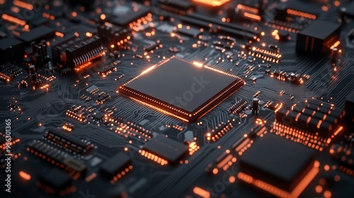 A robotics copper board diagram, showing the interaction between layers of copper, microcomponents, and connection paths in a highly technical and detailed layout