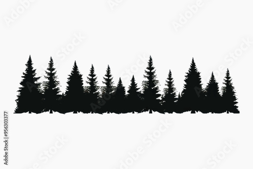 Silhouette pine forest landscape art