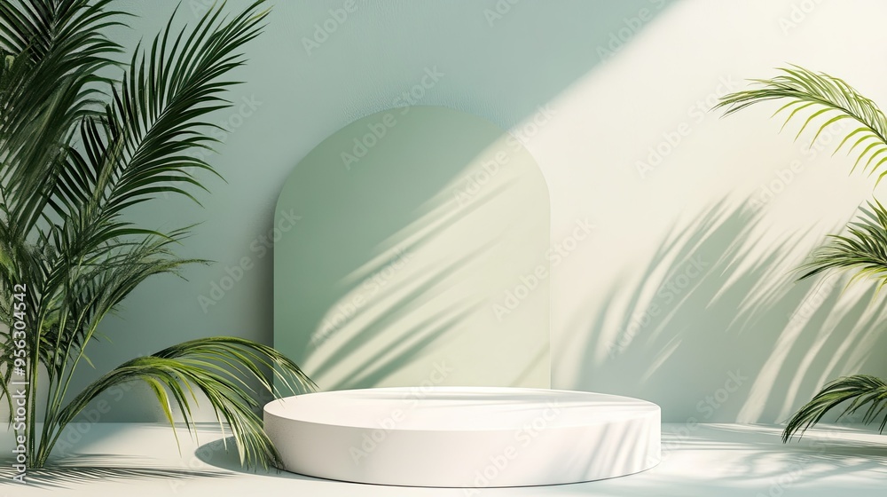 3D render of a minimal summer-themed background with an empty podium, perfect for product display. 3D render of a minimal summer-themed background with an empty podium, perfect for product display.