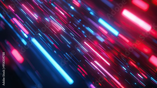 A 3D abstract background featuring neon lights in a dark space, symbolizing the sleek, futuristic feel of advanced technology and digital environments.