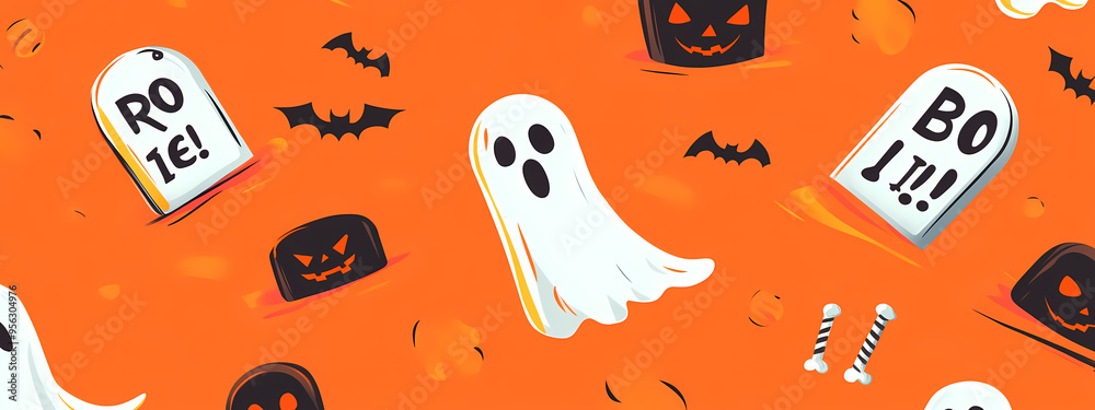Festive Halloween Ghost and Tombstone Pattern Festive Halloween Ghost and Tombstone Pattern