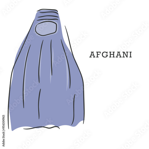 Hand drawn line art vector of Muslim women from around the world. Covering style of Muslim women in Afghanistan. Afghan woman