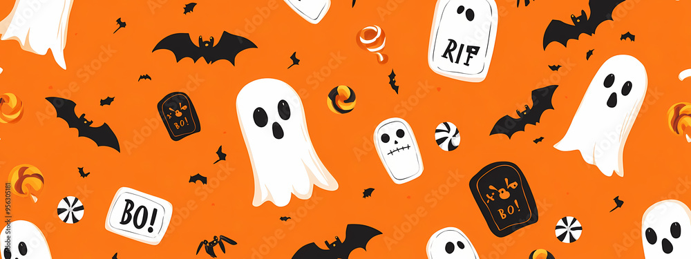 Festive Halloween Ghost and Tombstone Pattern Festive Halloween Ghost and Tombstone Pattern