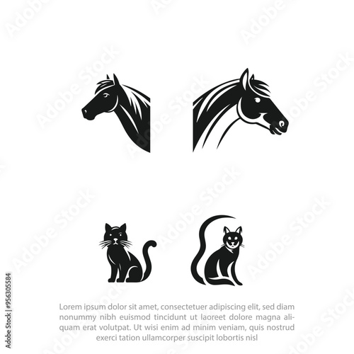 Custom Horse and Cat Logo Sets: Stand Out with Style, Horse  Cat Logo set Design Animals Vector design ai generated
